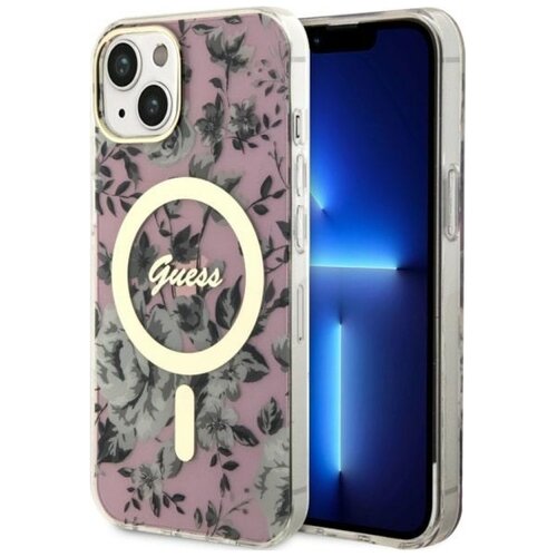 Etui GUESS Flower MagSafe do Apple iPhone 14 Różowy