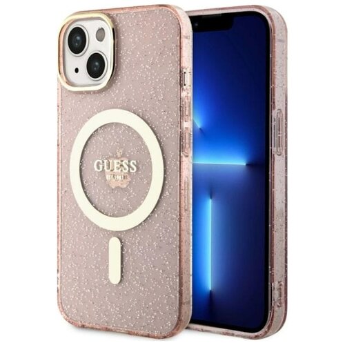 Etui GUESS Glitter Gold MagSafe do Apple iPhone 14 Plus Różowy