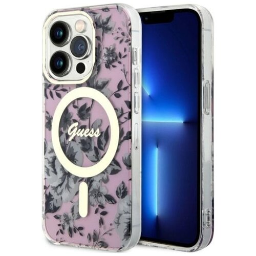 Etui GUESS Flower MagSafe do Apple iPhone 14 Pro Różowy