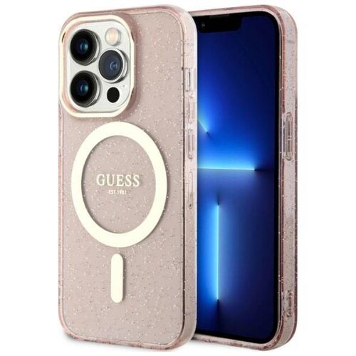 Etui GUESS Glitter Gold MagSafe do Apple iPhone 14 Pro Różowy