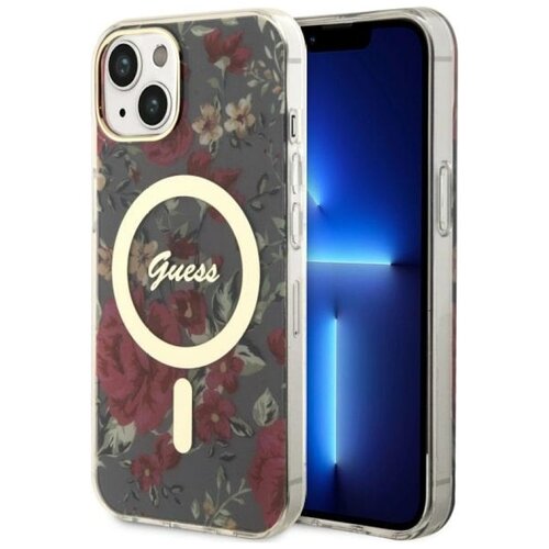 Etui GUESS Flower MagSafe do Apple iPhone 14 Zielony