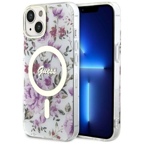 Etui GUESS Flower MagSafe do Apple iPhone 14 Przezroczysty