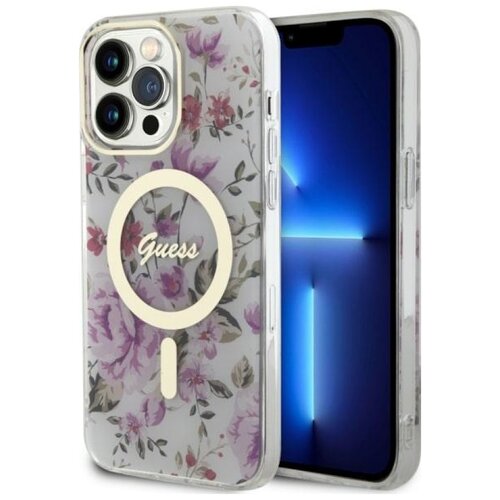 Etui GUESS Flower MagSafe do Apple iPhone 14 Pro Max Przezroczysty