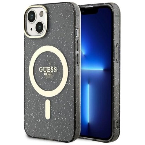 Etui GUESS Glitter Gold MagSafe do Apple iPhone 14 Plus Czarny