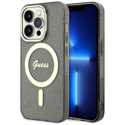 Etui GUESS Glitter Gold MagSafe do Apple iPhone 14 Pro Czarny