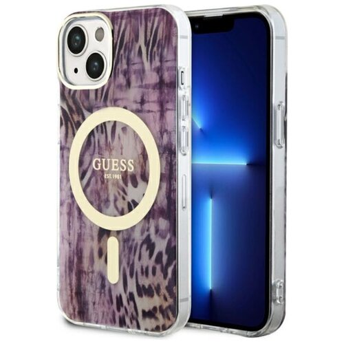 Etui GUESS Leopard MagSafe do Apple iPhone 14 Różowy