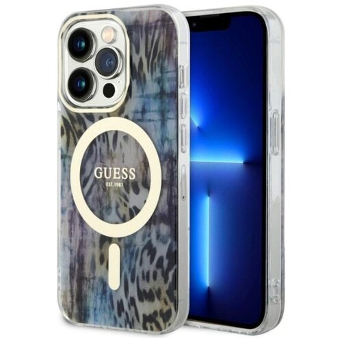 Etui GUESS Leopard MagSafe do Apple iPhone 14 Pro Niebieski