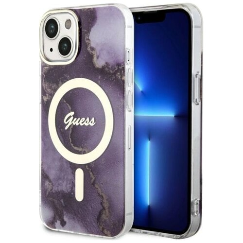 Etui GUESS Golden Marble MagSafe do Apple iPhone 14 Purpurowy