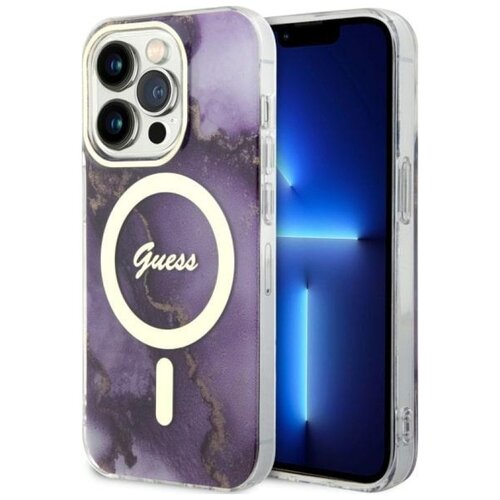 Etui GUESS Golden Marble MagSafe do Apple iPhone 14 Pro Purpurowy