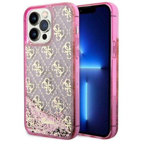 Etui GUESS Liquid Glitter 4G Transculent do Apple iPhone 14 Pro Max Przezroczysto-różowy