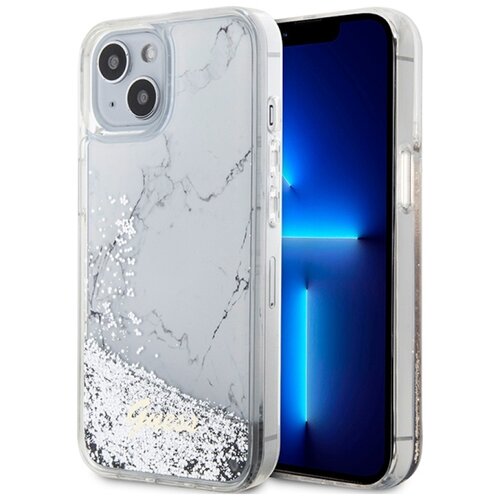 Etui GUESS Liquid Glitter Marble do Apple iPhone 14 Biały