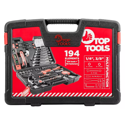 Zestaw narzędziowy TOP TOOLS 1/4, 3/8 (194 szt.)