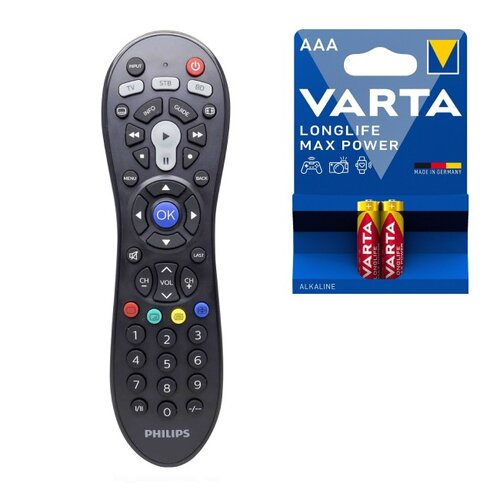 Pilot uniwersalny PHILIPS SRP3013/10 + Baterie AAA LR3 VARTA Max Tech (2 szt.)