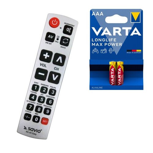 Pilot uniwersalny SAVIO RC-04 Easy + Baterie AAA LR3 VARTA Max Tech (2 szt.)