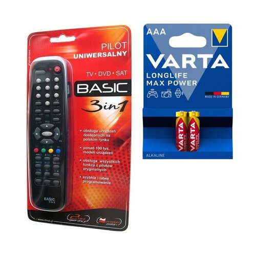 Pilot uniwersalny ELMAK Basic 3w1 + Baterie AAA LR3 VARTA Max Tech (2 szt.)