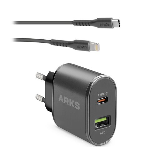 Ładowarka sieciowa ARKS ARTRPD25W 25W Czarny + Kabel USB Typ C - Lightning ARKS 1 m Czarny