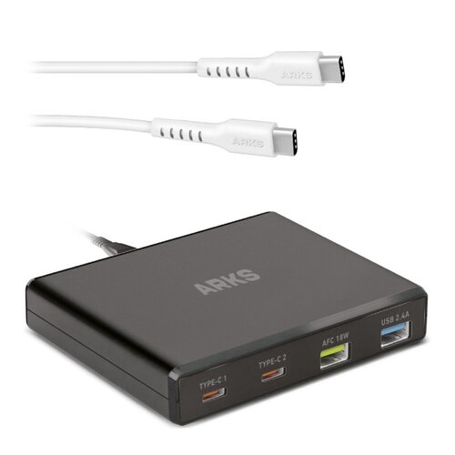 Stacja ładująca ARKS ARTR3USBTCPD75GNW 75W Czarny + Kabel USB Typ C - USB Typ C ARKS 1.5 m Biały