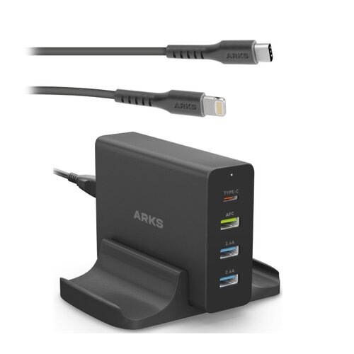 Stacja ładująca ARKS ARTR3USBTC75W 45W Czarny + Kabel USB Typ C - Lightning ARKS 1 m Czarny