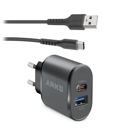 Ładowarka sieciowa ARKS ARTRAVUSBTC2AFAST 10W Czarny + Kabel USB - USB Typ C ARKS 3 m Czarny