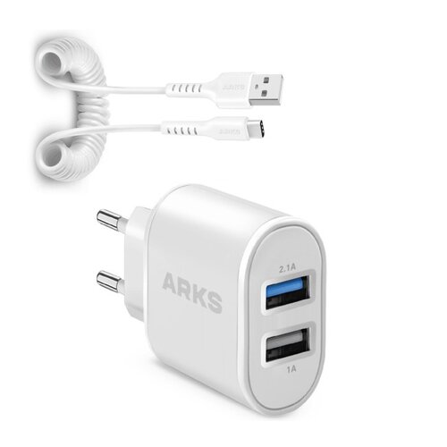 Ładowarka sieciowa ARKS ARTR2USB21AWFAST 10W Biały + Kabel USB - USB Typ C ARKS 1 m Biały