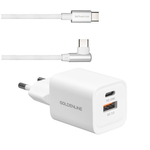 Ładowarka sieciowa GOTZE & JENSEN Golden Line WC630W 33W Biały + Kabel USB Typ C - USB Typ C kątowy GÖTZE & JENSEN Golden Line 1 m Biały