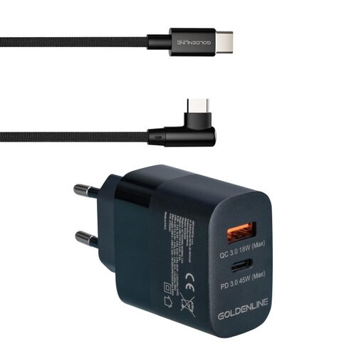Ładowarka sieciowa GOTZE & JENSEN Golden Line WC845K 45W Czarny + Kabel USB Typ C - USB Typ C kątowy GÖTZE & JENSEN Golden Line 1 m Czarny
