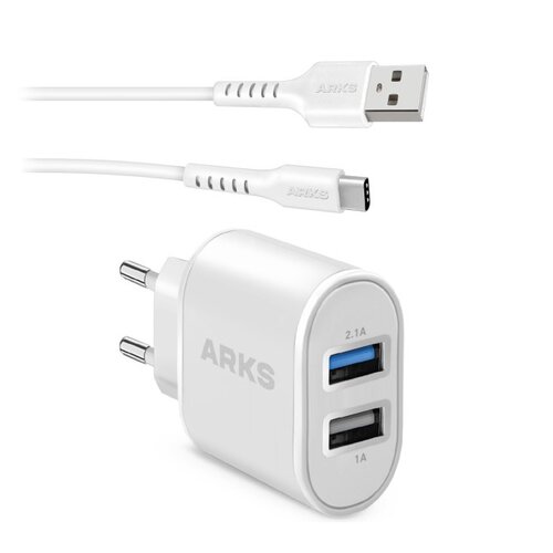 Ładowarka sieciowa ARKS ARTR2USB21AWFAST 10W Biały + Kabel USB - USB typ C ARKS 1.5 m Biały