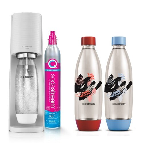 Saturator SODASTREAM Terra Biały + Butelka SODASTREAM Fuse Czerwony / Niebieski (2 sztuki)