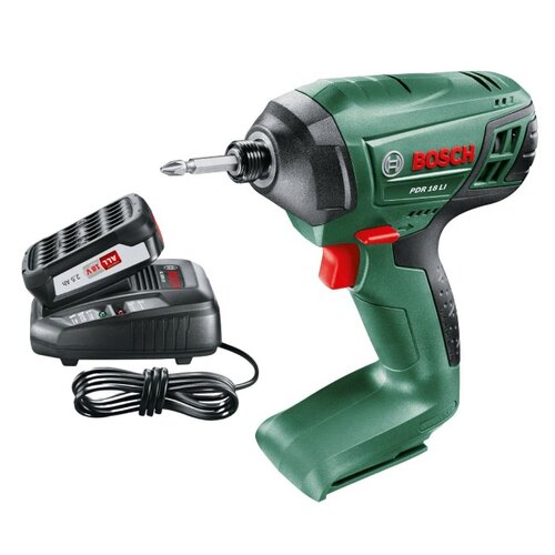 Zakrętarka BOSCH PDR 18 LI + Zestaw BOSCH akumulator + Ładowarka 1600A00K1P