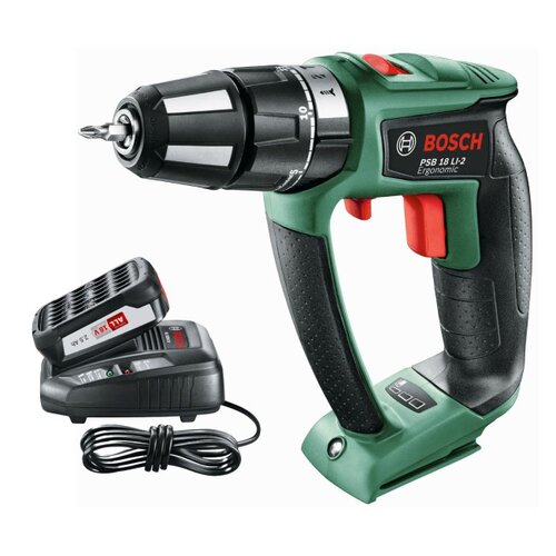 Wiertarko-wkrętarka BOSCH Ergonomic PSB 18 LI-2 06039B0302 + Zestaw BOSCH akumulator + Ładowarka 1600A00K1P