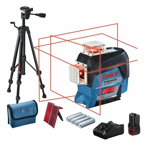 Laser liniowy BOSCH GLL 3-80 C Professional 0601063R01 + Ładowarka BOSCH Professional GAL 12V-40 + Akumulator BOSCH Professional 1600Z0002X 2Ah 12V