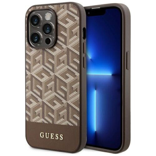 Etui GUESS GCube Stripes MagSafe do Apple iPhone 14 Pro Brązowy