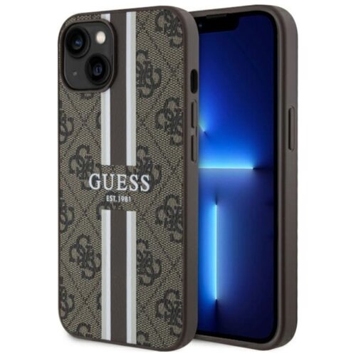 Etui GUESS 4G Printed Stripes MagSafe do Apple iPhone 14 Plus Brązowy