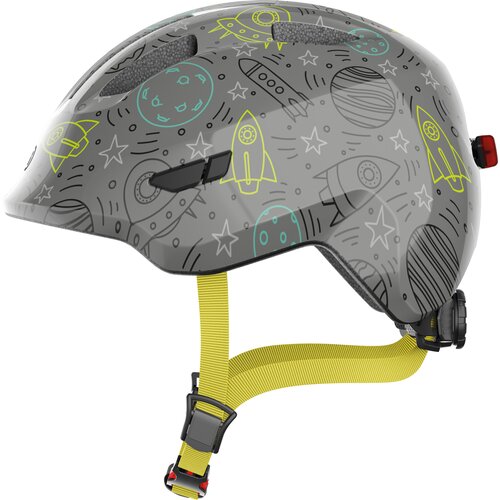 Kask rowerowy ABUS Smiley 3.0 LED Space Szaro-zielony dla Dzieci (rozmiar M)