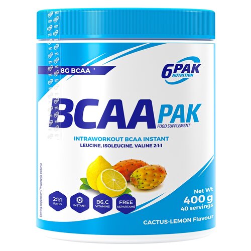 Aminokwasy BCAA 6PAK Pak Cytrynowo-kaktusowy (400 g)