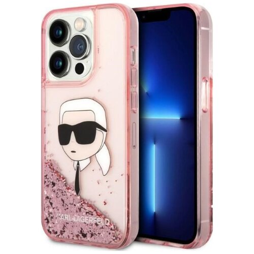 Etui KARL LAGERFELD Liquid Glitter NFT Karl's Head do Apple iPhone 14 Pro Max Przezroczysto-różowy