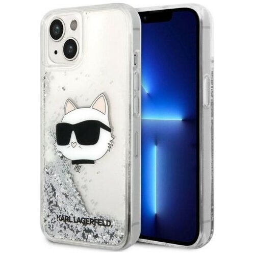 Etui KARL LAGERFELD Glitter Choupette Head do Apple iPhone 14 Plus/15 Plus Srebrny