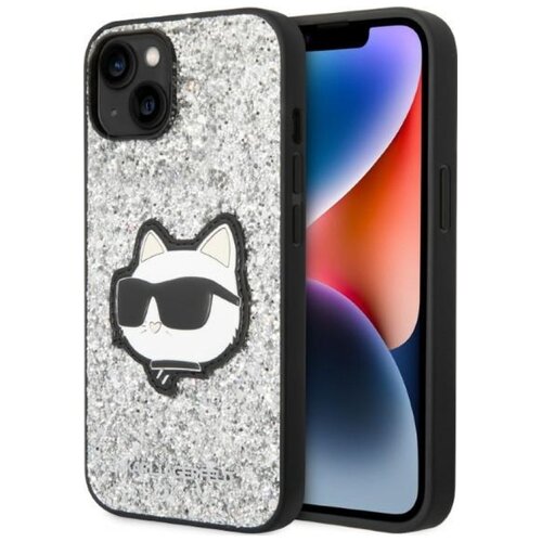 Etui KARL LAGERFELD Glitter Choupette Patch do Apple iPhone 14 Plus/15 Plus Srebrny