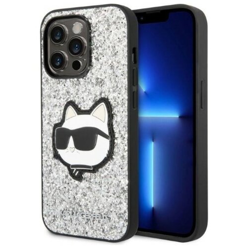 Etui KARL LAGERFELD Glitter Choupette Patch do Apple iPhone 14 Pro Srebrny