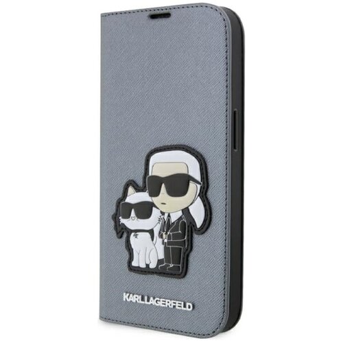 Etui KARL LAGERFELD Booktype Saffiano Karl & Choupette do Apple iPhone 14 Pro Srebrny