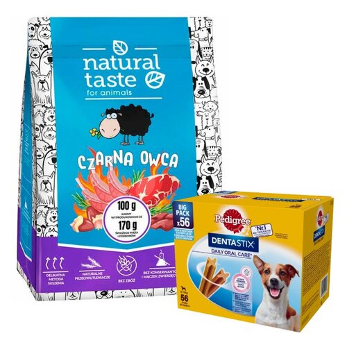 Karma dla psa NATURAL TASTE Czarna owca 5 kg + Przysmak dla psa PEDIGREE Dentastix Daily Oral Care (8 x 110 g)