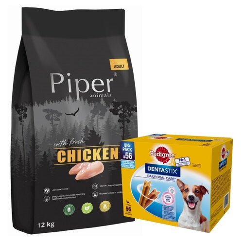 Karma dla psa PIPER Animals z kurczakiem 12 kg + Przysmak dla psa PEDIGREE Dentastix Daily Oral Care (8 x 110 g)