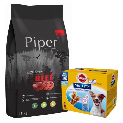 Karma dla psa PIPER Animals z wołowiną 12 kg + Przysmak dla psa PEDIGREE Dentastix Daily Oral Care (8 x 110 g)