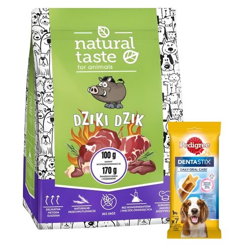 Karma dla psa NATURAL TASTE Dziki Dzik 5 kg + Przysmak dla psa PEDIGREE Dentastix Medium 180 g
