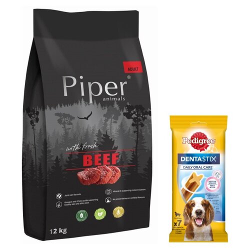Karma dla psa PIPER Animals z wołowiną 12 kg + Przysmak dla psa PEDIGREE Dentastix Medium 180 g