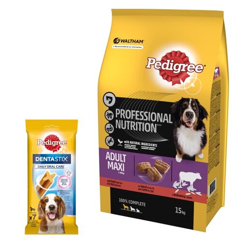 Karma dla psa PEDIGREE Professional Nutrition Adult Maxi Wołowina 15 kg + Przysmak dla psa PEDIGREE Dentastix Medium 180 g
