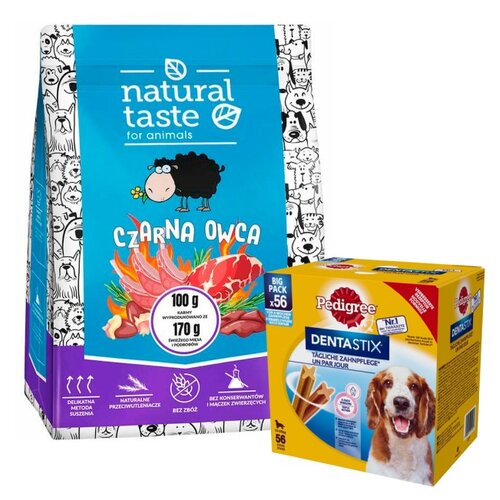 Karma dla psa NATURAL TASTE Czarna owca 5 kg + Przysmak dla psa PEDIGREE Dentastix Daily Oral Care (8 x 180 g)