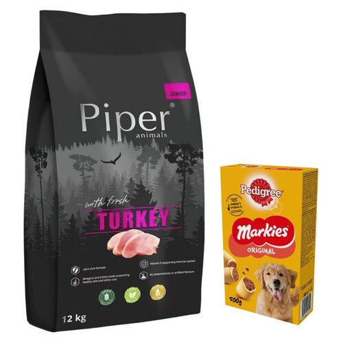 Karma dla psa PIPER Junior z indykiem 12 kg + Przysmak dla psa PEDIGREE Markies 500 g