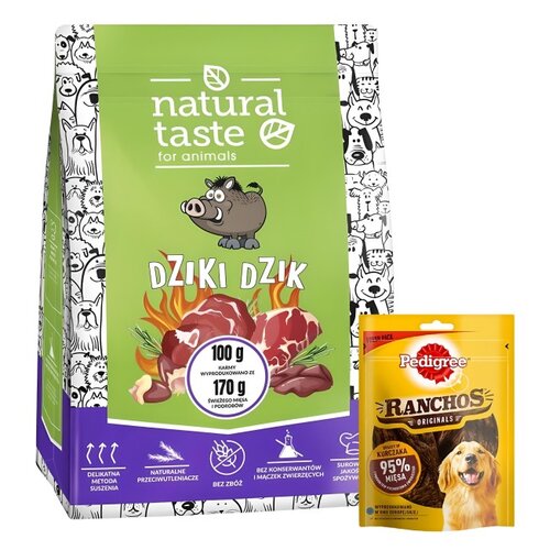 Karma dla psa NATURAL TASTE Dziki Dzik 5 kg + Przysmak dla psa PEDIGREE Ranchos Originals Kurczak 70 g