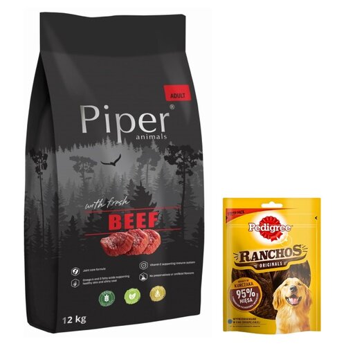 Karma dla psa PIPER Animals z wołowiną 12 kg + Przysmak dla psa PEDIGREE Ranchos Originals Kurczak 70 g